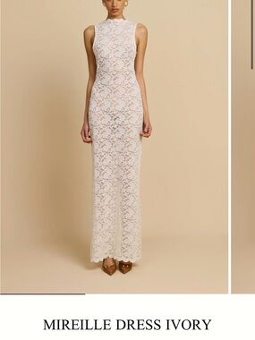 Ivory Lace Maxi Dress with High Neck